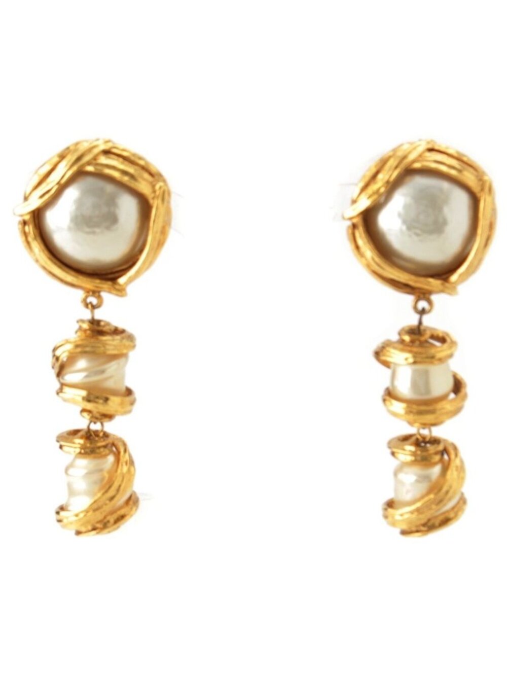 Saint Laurent Vintage Pearl Swing Earrings Gold